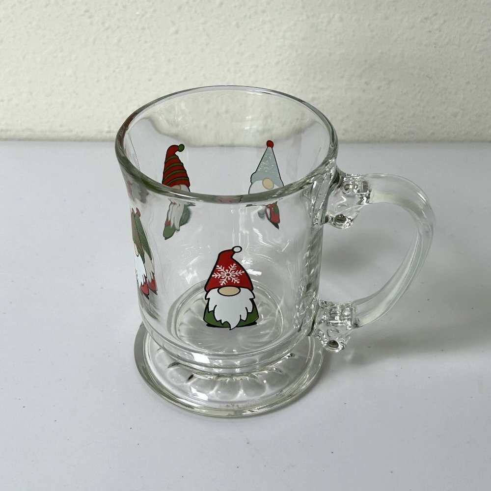 Gnome Pedestal Coffee Mug Glass‎ Christmas Holiday Handle